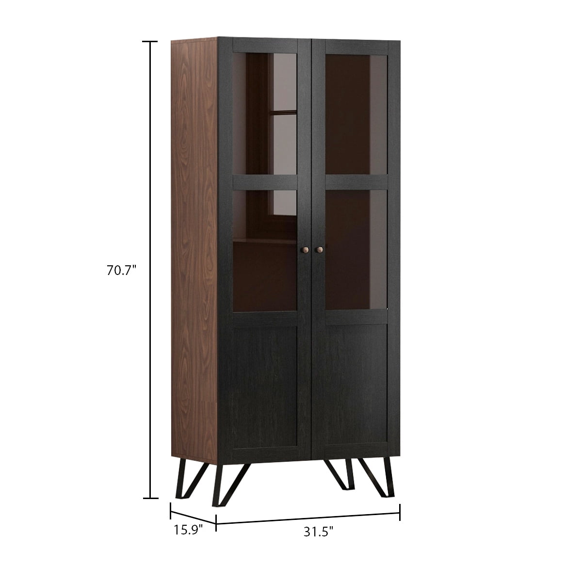 AIEGLE 2 Door Tall Bookcase for Home Office Storage Cabinet Brown