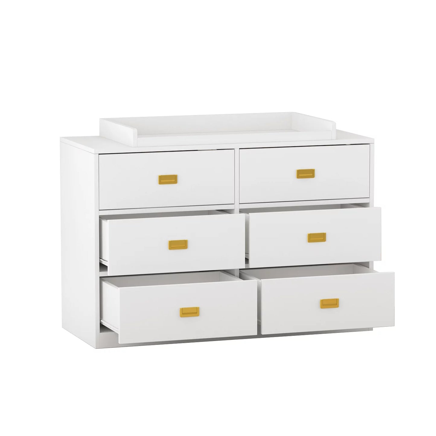 MONSLIPA 6 Drawer Double Dresser, Nursery Dresser Chest with Changing Table Top, White