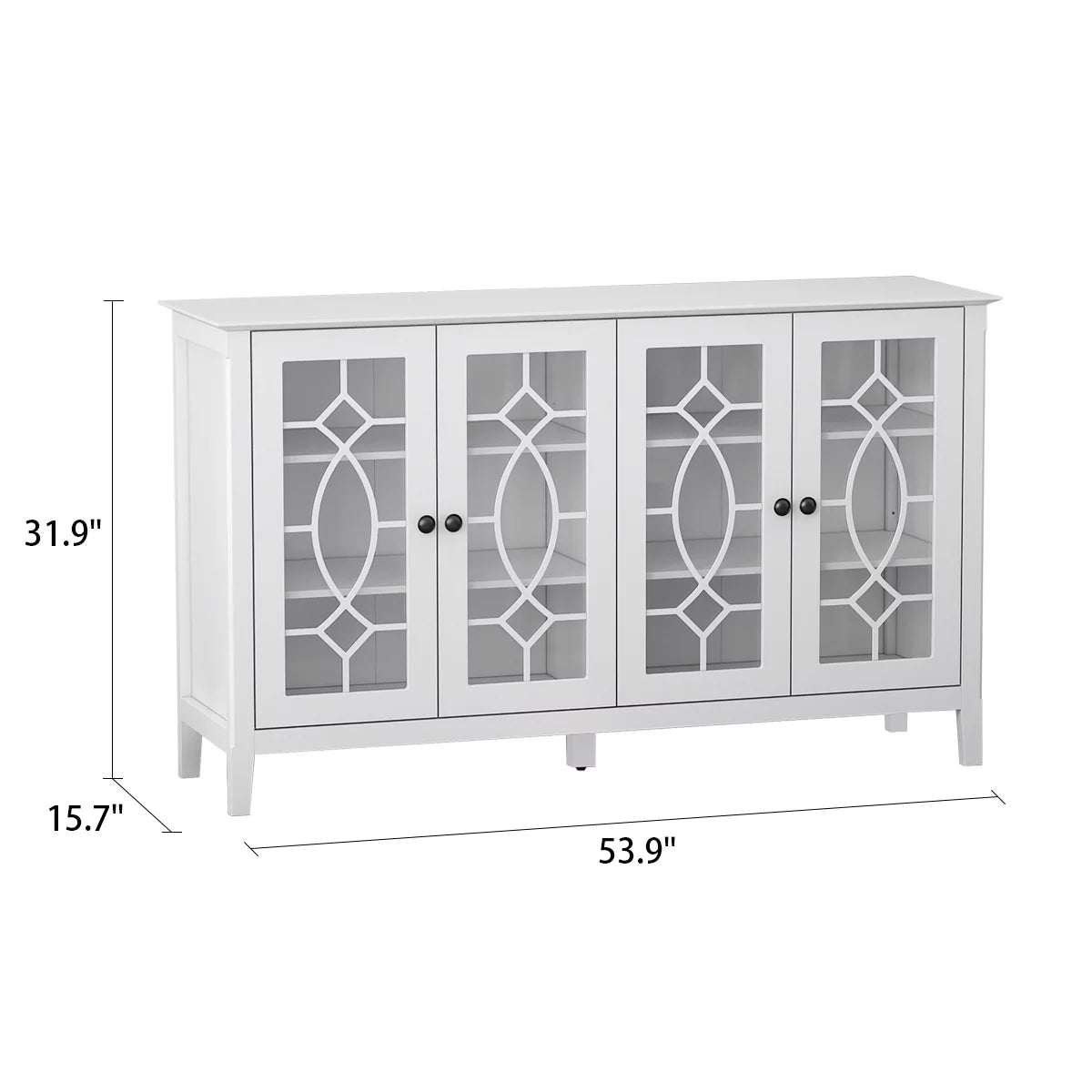 MONSLIPA Modern Buffet Sideboard with Glass Doors, Wood Console Table Serving Storage Cabinet for Dining Room Living Entryway, 54 Inch, White