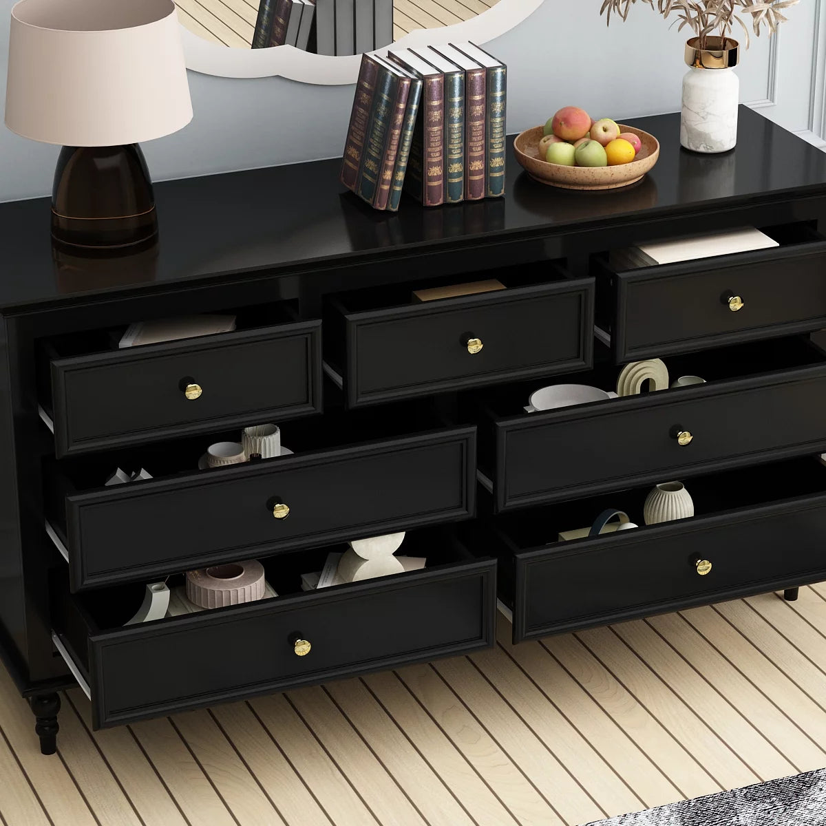 MONSLIPA 7 Drawer Dresser, Wood Chest of Drawers for Bedroom, Living Room, Hallway ( Black )