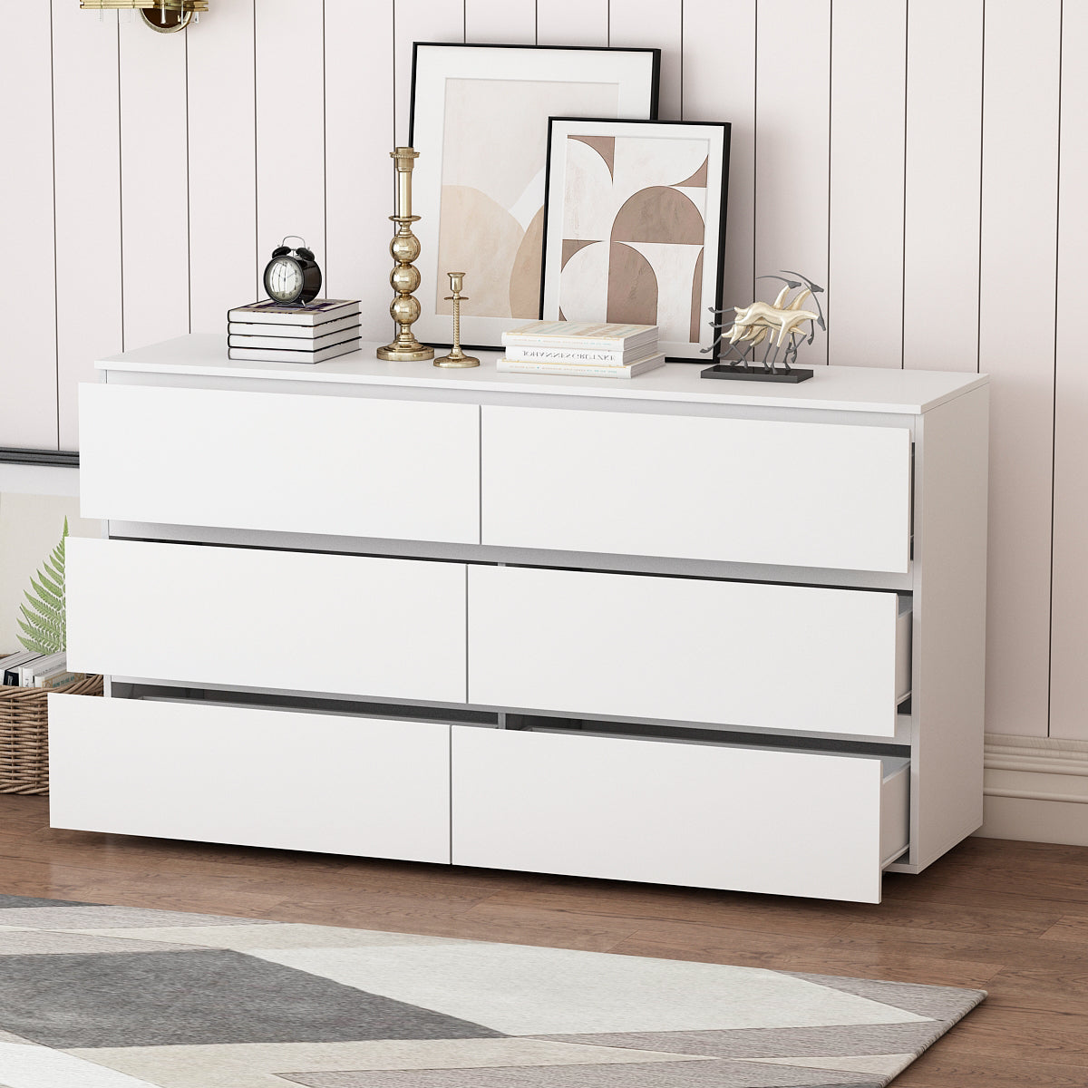 6 Drawer Dresser for Bedroom, Storage Organizer Chest of Drawers for Living Room Hallway Entryway, White