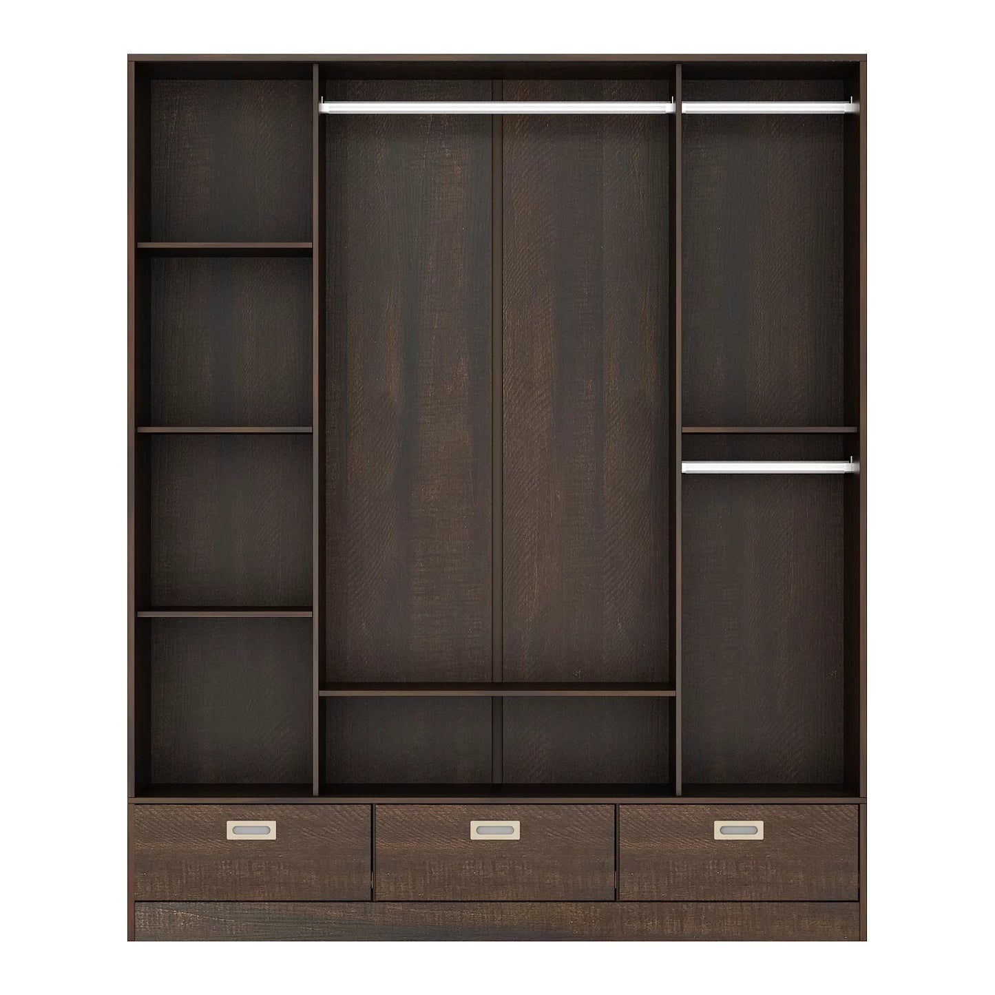 MONSLIPA Wardrobe with 3 Sliding Louvered Doors, Wood Armoire Closet Storage Cabinet with Drawer and Hanging Rods for Bedroom, Espresso